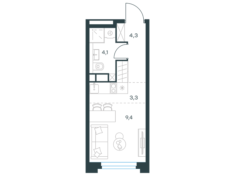 Планировка Квартира с 1 спальней 21.1 м2 в ЖК Level Нагатинская