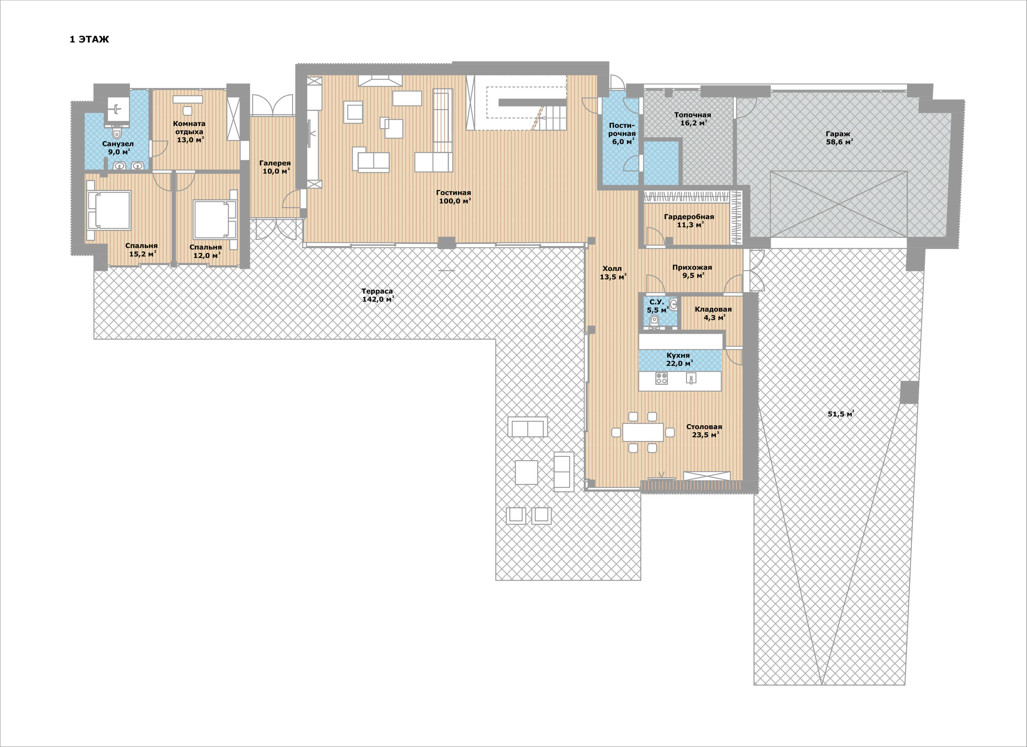 Планировка Домовладение с 5 спальнями 525 м2 в посёлке Ренессанс парк