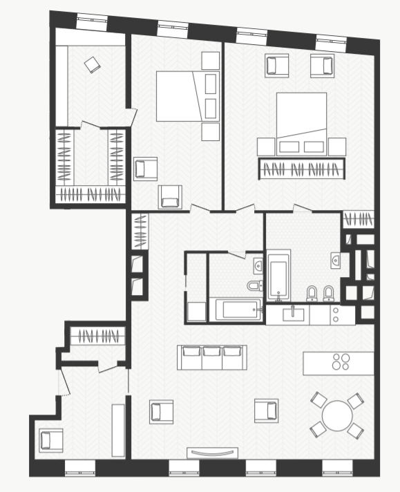 Планировка Квартира с 2 спальнями 133.6 м2 в ЖК Artisan