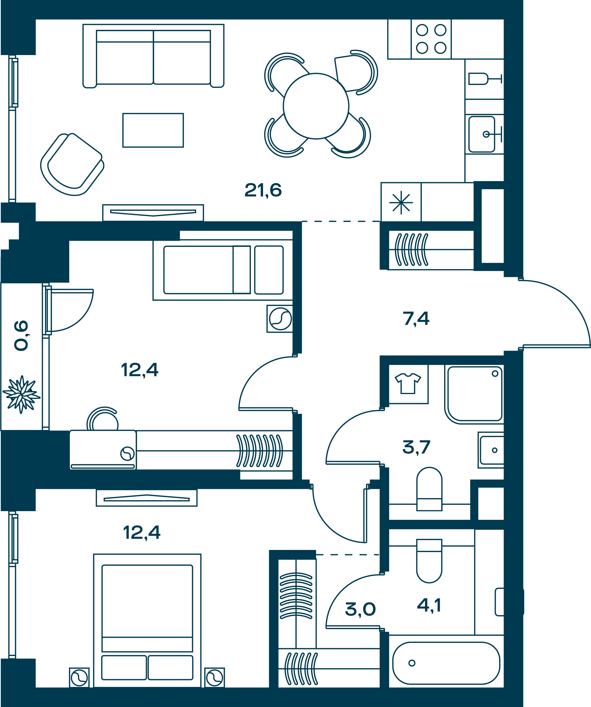 Планировка Квартира с 2 спальнями 65.2 м2 в ЖК Soul