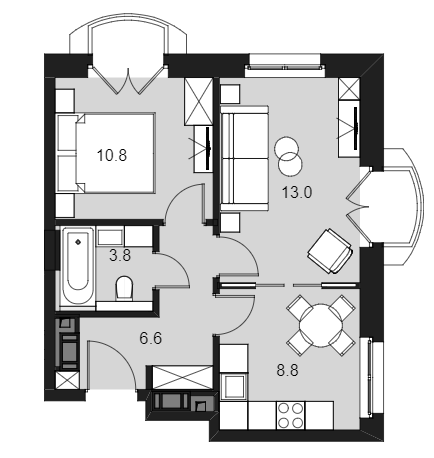 Планировка Апартаменты с 1 спальней 46 м2 в ЖК Wellton Spa Residence