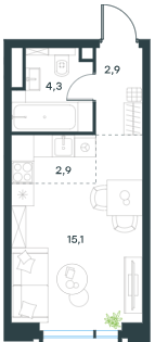 Планировка Квартира с 1 спальней 25.2 м2 в ЖК Level Академическая