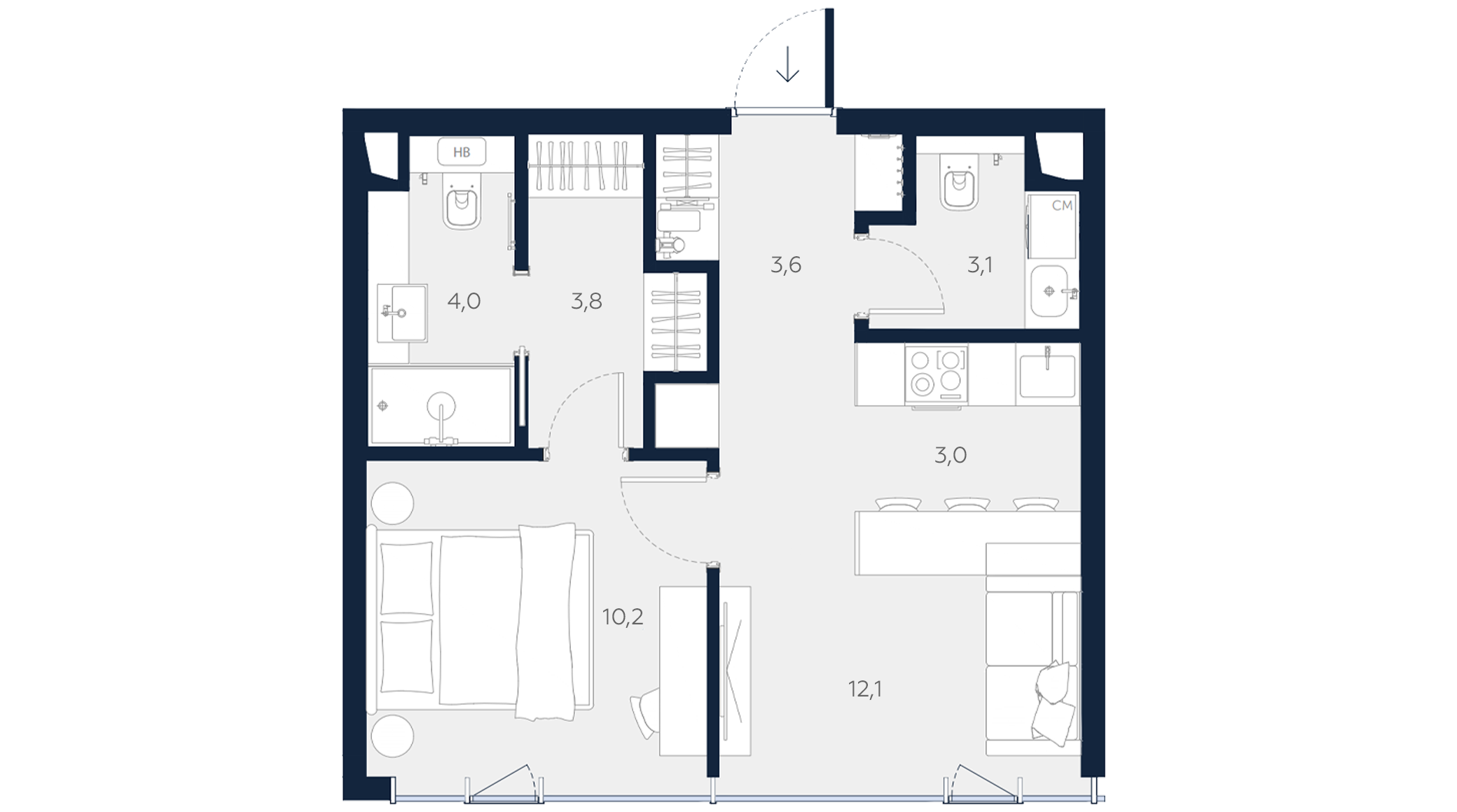 Планировка Апартаменты с 1 спальней 39.8 м2 в ЖК Logos