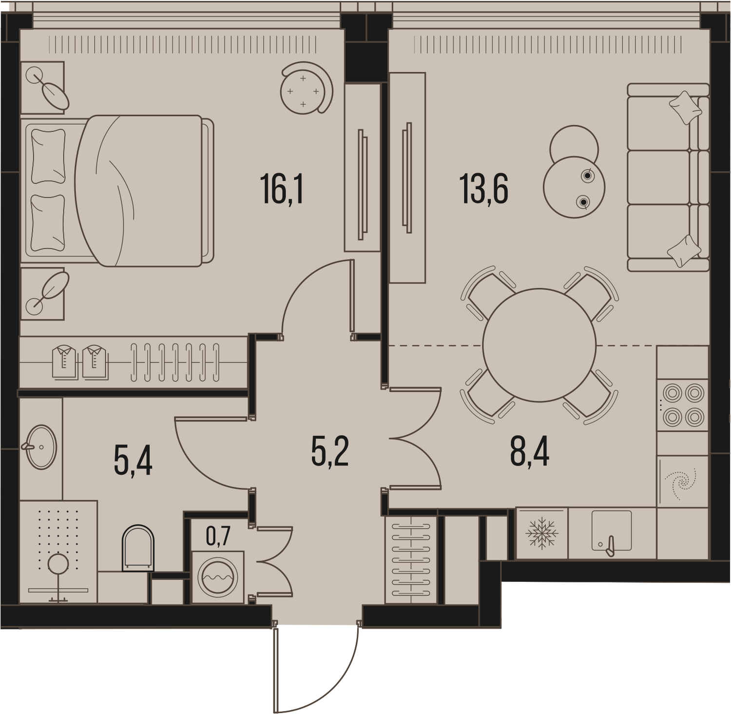 Планировка Квартира с 1 спальней 49.4 м2 в ЖК High Life