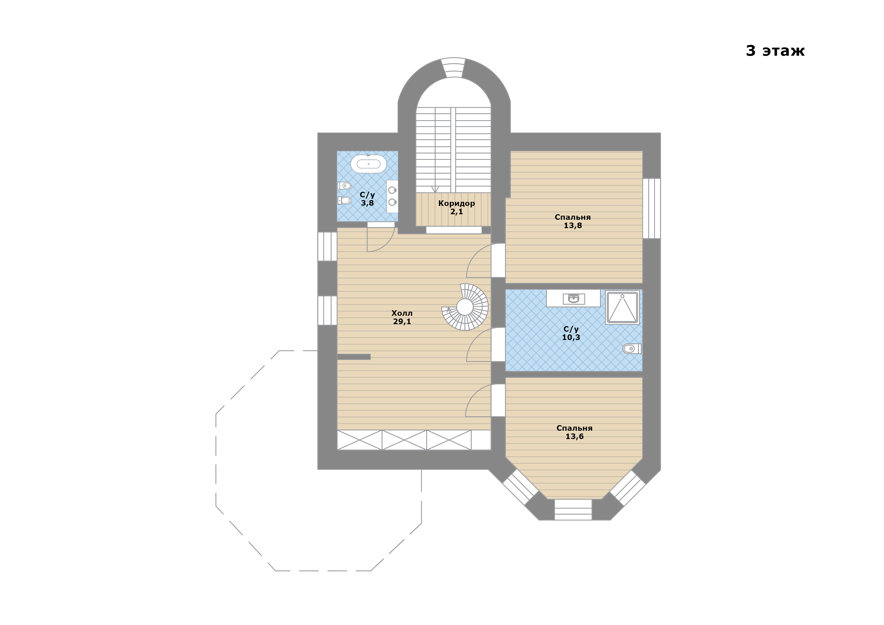 Планировка Домовладение с 3 спальнями 450 м2 в посёлке Заречье (Николина гора) Фото 4
