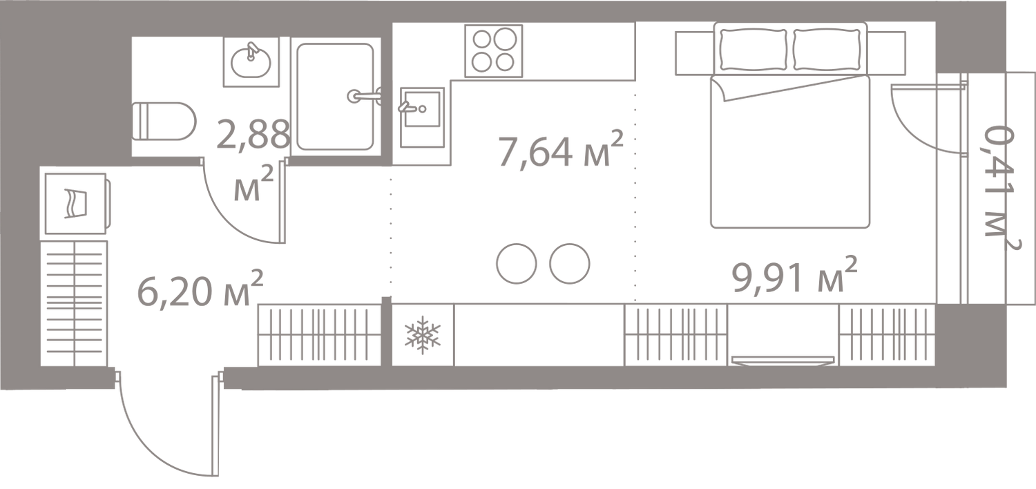 Планировка Квартира с 1 спальней 27.04 м2 в ЖК Life Варшавская