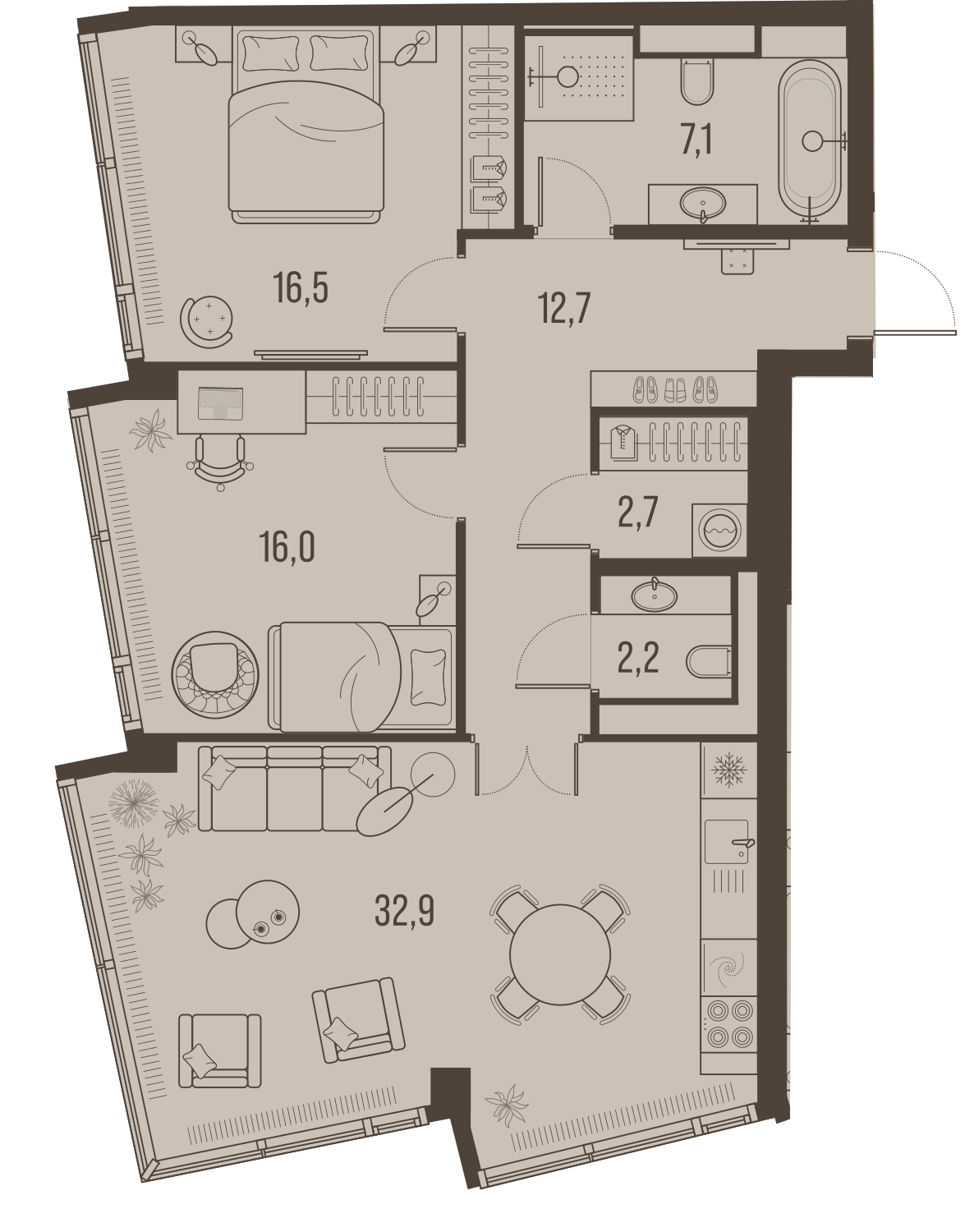 Планировка Квартира с 2 спальнями 90.1 м2 в ЖК High Life