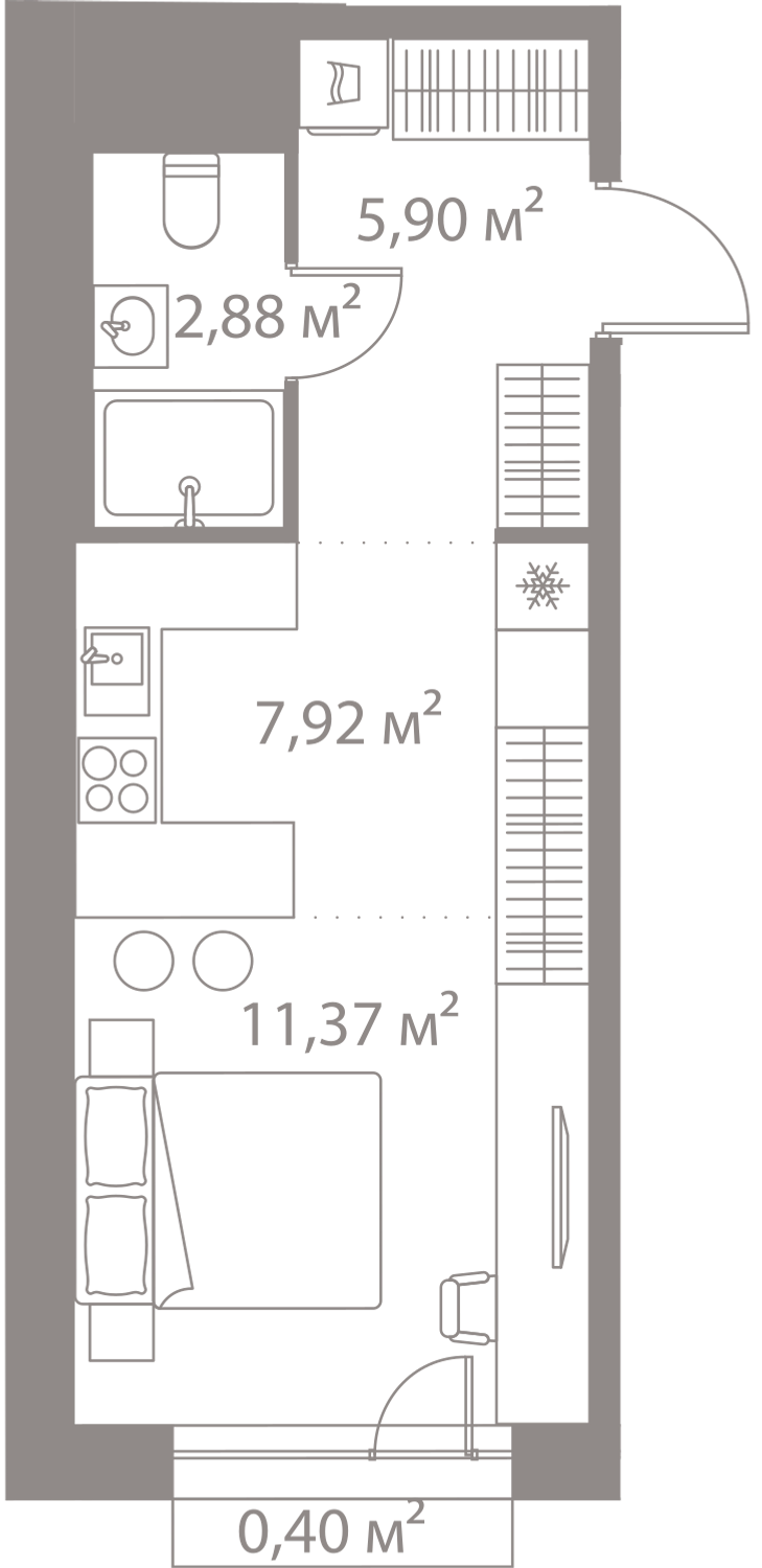 Планировка Квартира с 1 спальней 28.47 м2 в ЖК Life Варшавская