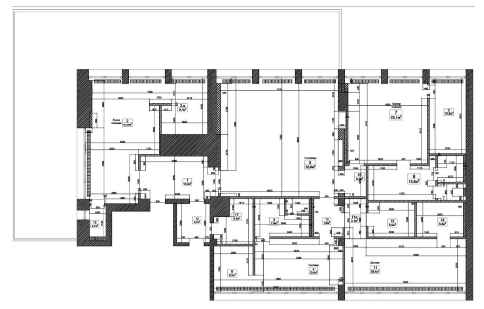 Планировка Квартира с 3 спальнями 245.6 м2 в ЖК Дворянское Гнездо