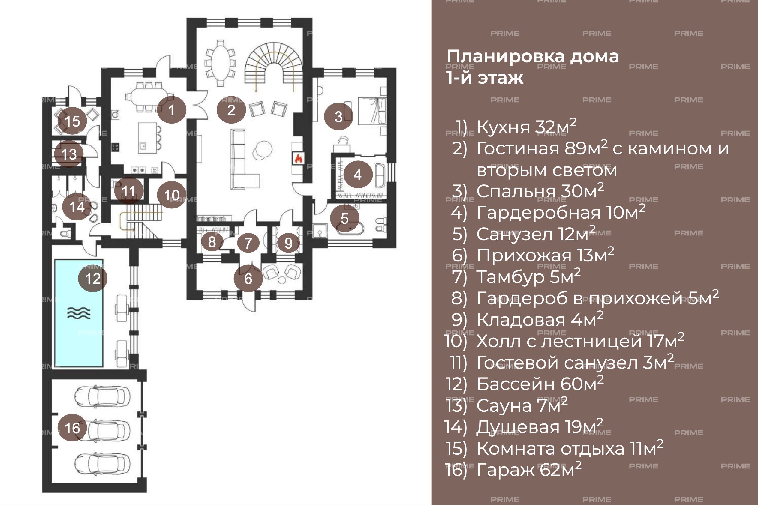 Планировка Домовладение с 5 спальнями 1000 м2 в посёлке Усадьба Подушкинского лесопарка Фото 2