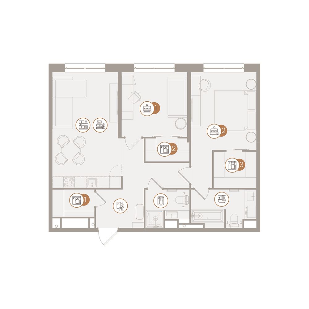 Планировка Апартаменты с 2 спальнями 79.91 м2 в ЖК D'oro Mille