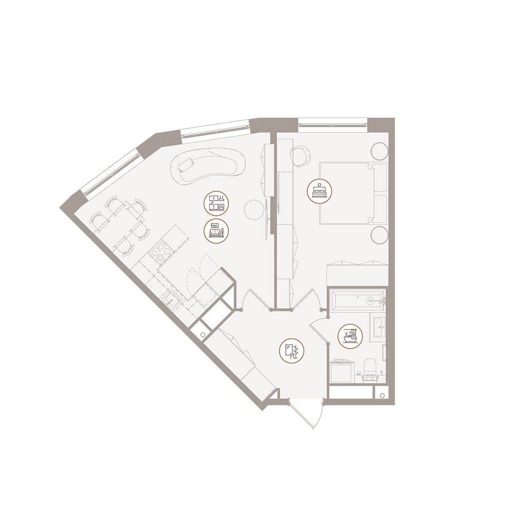 Планировка Апартаменты с 1 спальней 53.84 м2 в ЖК D'oro Mille