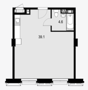Планировка Апартаменты с 1 спальней 45.5 м2 в ЖК Wellton Spa Residence