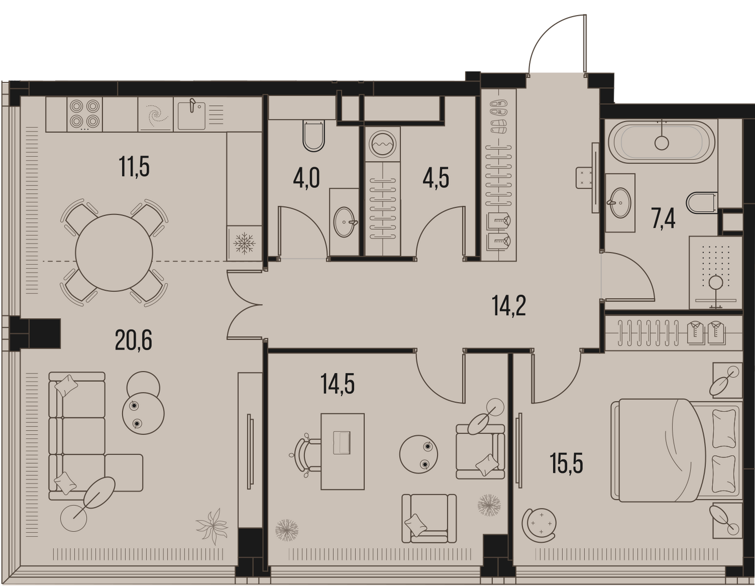 Планировка Квартира с 2 спальнями 92.2 м2 в ЖК High Life