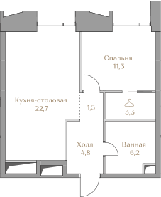 Планировка Квартира с 1 спальней 49.8 м2 в ЖК Luzhniki Collection
