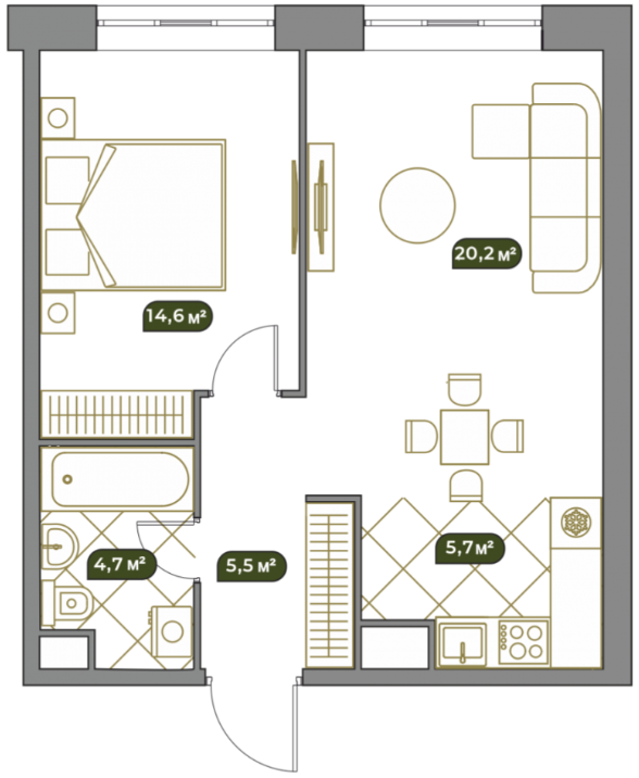 Планировка Квартира с 2 спальнями 50.9 м2 в ЖК West Garden