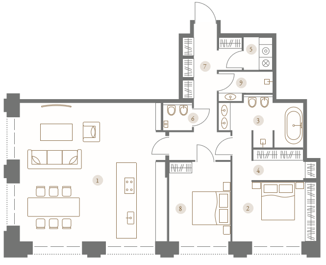 Планировка Квартира с 2 спальнями 116.2 м2 в ЖК TURGENEV