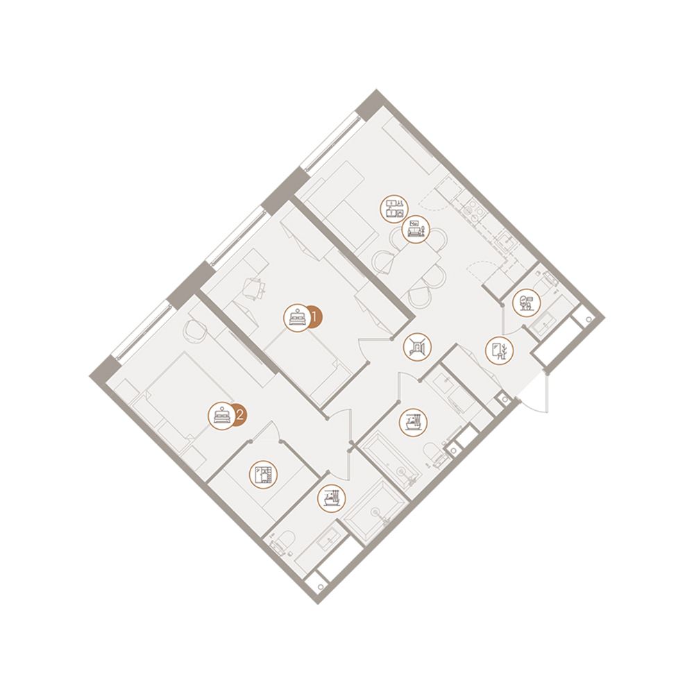 Планировка Апартаменты с 2 спальнями 79.55 м2 в ЖК D'oro Mille