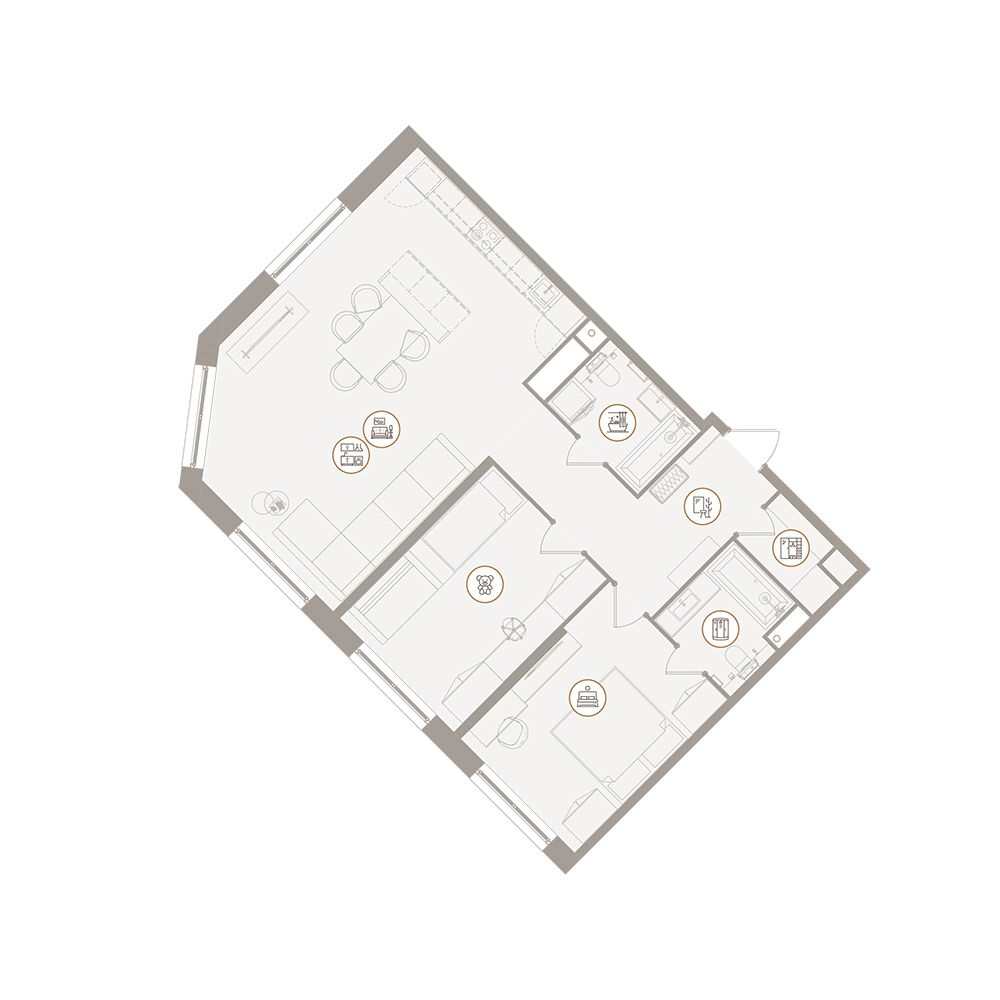 Планировка Апартаменты с 2 спальнями 93.53 м2 в ЖК D'oro Mille
