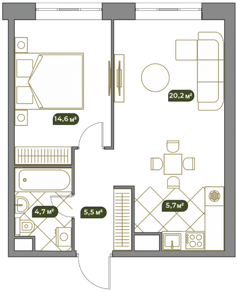 Layout picture 3-rooms from 43.5 m2 Photo 3