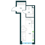 Планировка Квартира с 1 спальней 23.5 м2 в ЖК Level Южнопортовая
