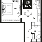 Планировка Апартаменты с 1 спальней 47.5 м2 в ЖК Deco Residence