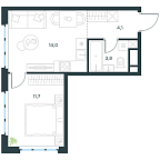 Планировка Апартаменты с 1 спальней 33.6 м2 в ЖК Level Южнопортовая