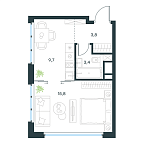 Планировка Апартаменты с 1 спальней 32.7 м2 в ЖК Level Южнопортовая