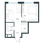 Планировка Апартаменты с 1 спальней 38 м2 в ЖК Level Южнопортовая