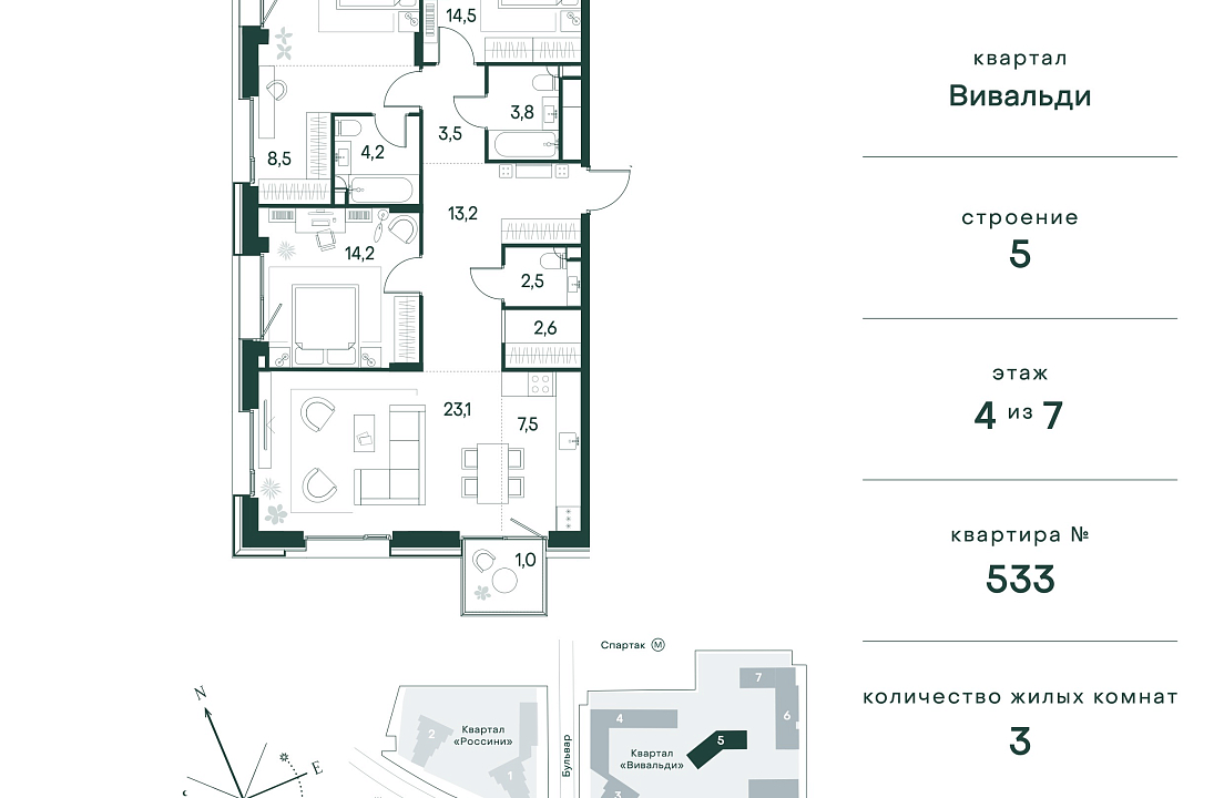Apartment with 3 bedrooms 114 m2 in complex Primavera