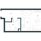Планировка Апартаменты с 1 спальней 21.7 м2 в ЖК Level Южнопортовая