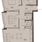 Планировка Квартира с 2 спальнями 83.5 м2 в ЖК High Life