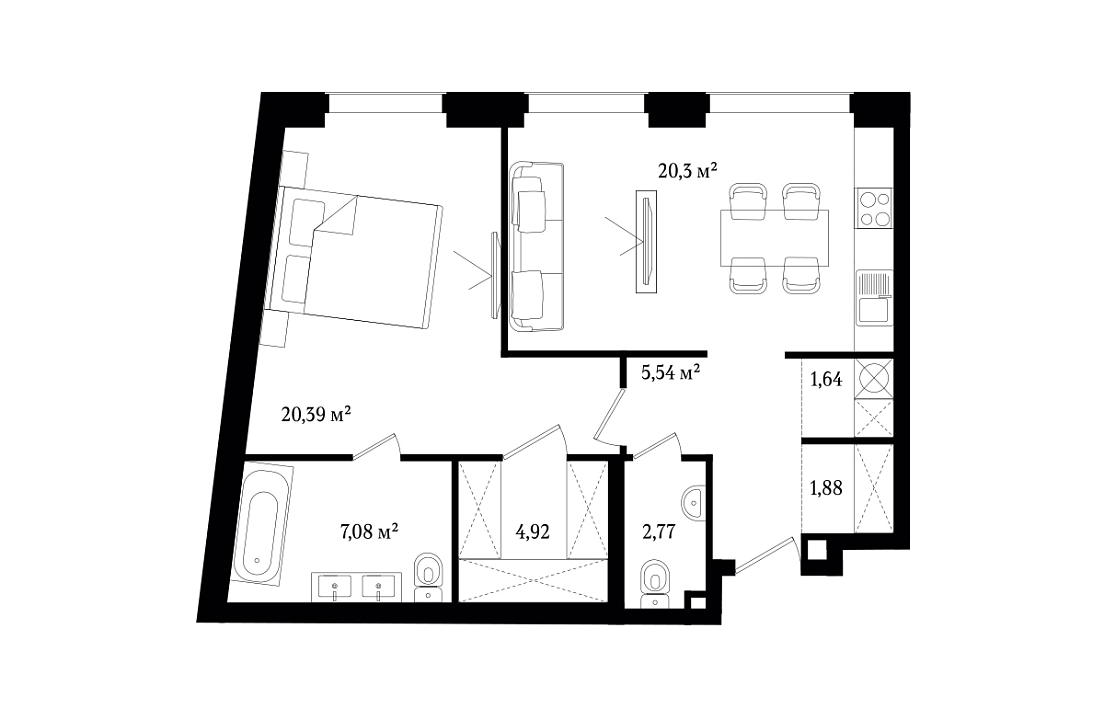 Апартаменты с 1 спальней 64.52 м2 в ЖК Vernissage