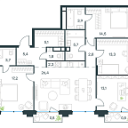 Планировка Квартира с 4 спальнями 116.8 м2 в ЖК Level Бауманская