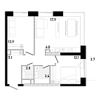 Планировка Квартира с 1 спальней 66.57 м2 в ЖК Republic