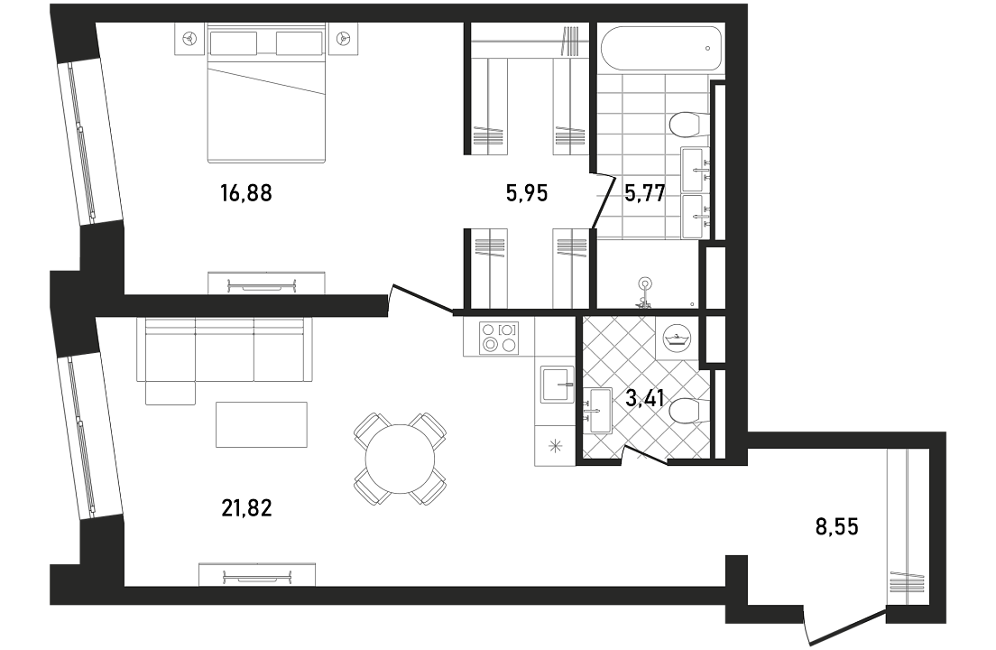 Квартира с 1 спальней 62.79 м2 в ЖК Republic
