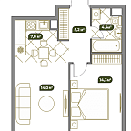 Планировка Квартира с 2 спальнями 44.5 м2 в ЖК West Garden