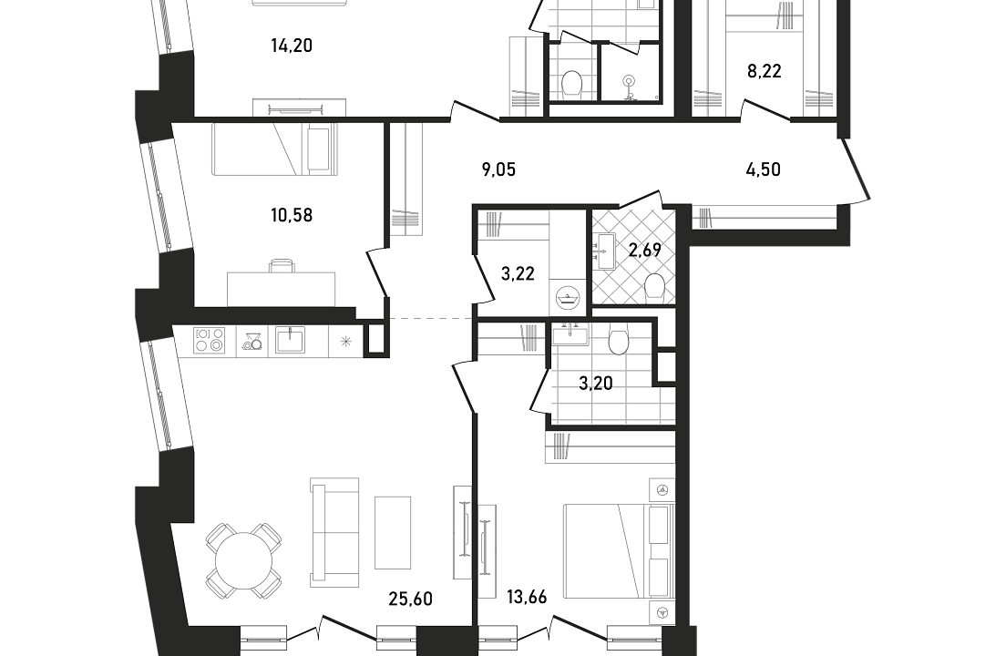 Apartment with 1 bedroom 47.49 m2 in complex Republic