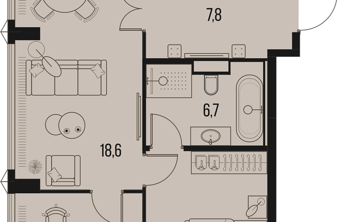 Квартира с 2 спальнями 76.6 м2 в ЖК High Life