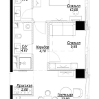 Планировка Квартира с 2 спальнями 56.77 м2 в ЖК Famous