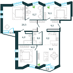 Планировка Апартаменты с 3 спальнями 119.6 м2 в ЖК Level Стрешнево