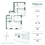 Планировка Квартира с 3 спальнями 111.3 м2 в ЖК Primavera