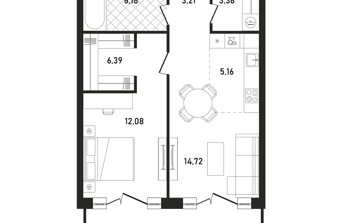 Квартира с 2 спальнями 57.53 м2 в ЖК Republic