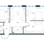 Планировка Квартира с 2 спальнями 70.2 м2 в ЖК Level Южнопортовая