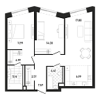 Планировка Квартира с 2 спальнями 75.56 м2 в ЖК Republic