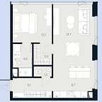 Планировка Апартаменты с 1 спальней 57.7 м2 в ЖК Logos