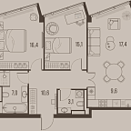 Планировка Квартира с 2 спальнями 79.2 м2 в ЖК High Life