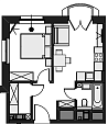 Планировка Апартаменты с 1 спальней 39 м2 в ЖК Wellton Spa Residence