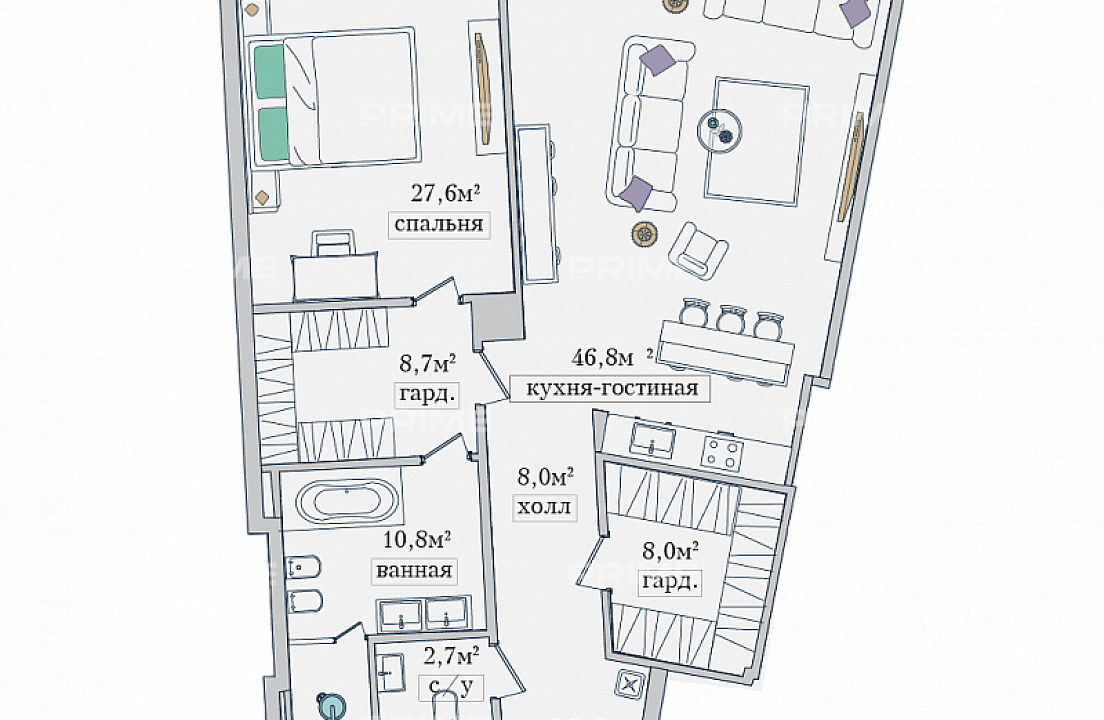 Апартаменты с 1 спальней 124 м2 в ЖК Звезды Арбата