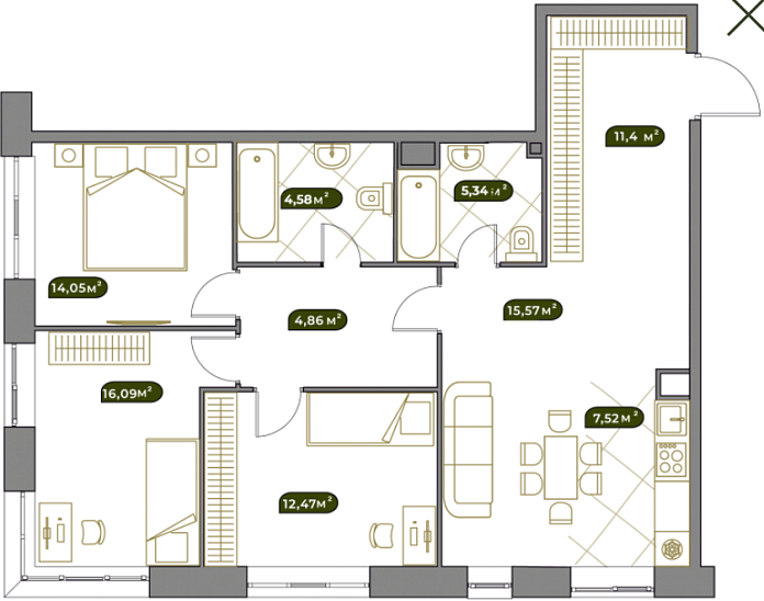 Layout picture 5-rooms from 91.2 m2 Photo 3
